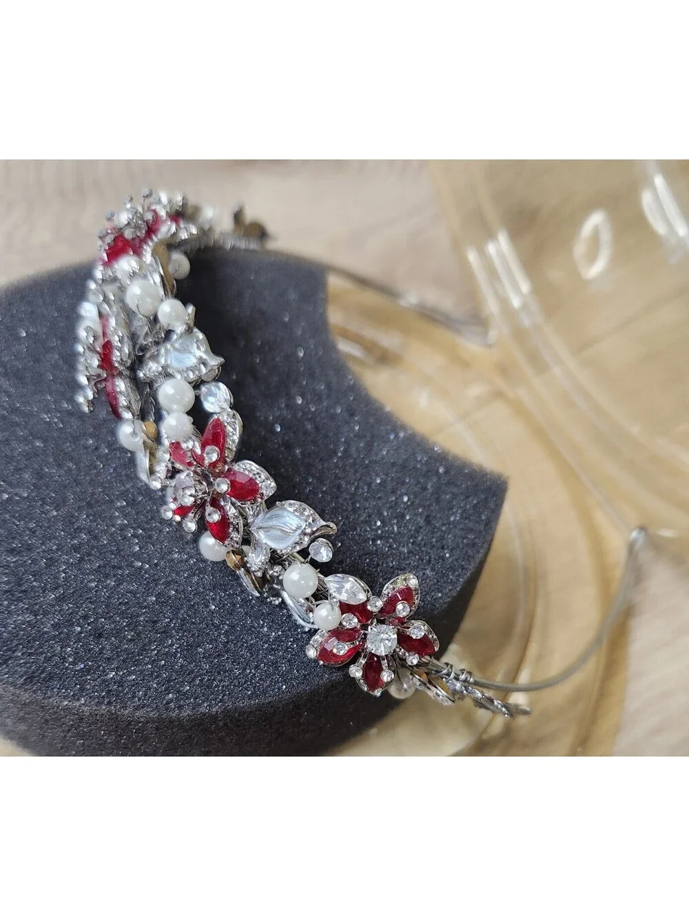 VTG Davids Bridal Wedding Prom Crystal Tiara Rhodium Pearl Apple Stone Flowers
